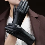 Gants coupe-vent en cuir PU pour femmes, gants d&rsquo;affaires, conduite en plein air, garder au chaud, gants noirs pour écran tactile