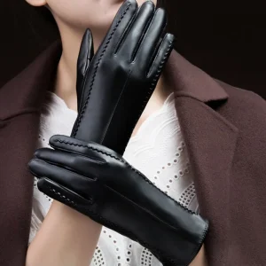 Gants coupe-vent en cuir PU pour femmes, gants d&rsquo;affaires, conduite en plein air, garder au chaud, gants noirs pour écran tactile
