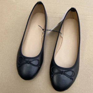 Ballerine élégante à nœud papillon pour femmes, bout rond plat, mocassins confortables à enfiler pour dames, Mules simples en cuir