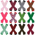 Gants longs tricotés sans doigts plus chauds, mitaines coudières, cadeau d&rsquo;accès de noël, gants Emo pour femmes, gants coudés rayés pour dames