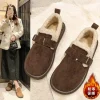 chaussures plates pour femmes, semelle épaisse, bout rond, chaussures chaudes pour dames, semelle antidérapante, protection contre le froid en plein air, adaptées à l'hiver