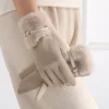 gants d'hiver pour femmes, écran tactile, adaptés à la conduite et au cyclisme, avec doublure polaire, décoration chaude en peluche coupe vent