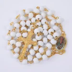 Collier de Perles de Prière en Bois pour Femme, Pendentif Croix de la Vierge Marie, Bijoux Chapelet de ixCatholique, Long JOMen, 6mm