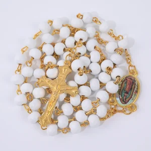 Collier de Perles de Prière en Bois pour Femme, Pendentif Croix de la Vierge Marie, Bijoux Chapelet de ixCatholique, Long JOMen, 6mm