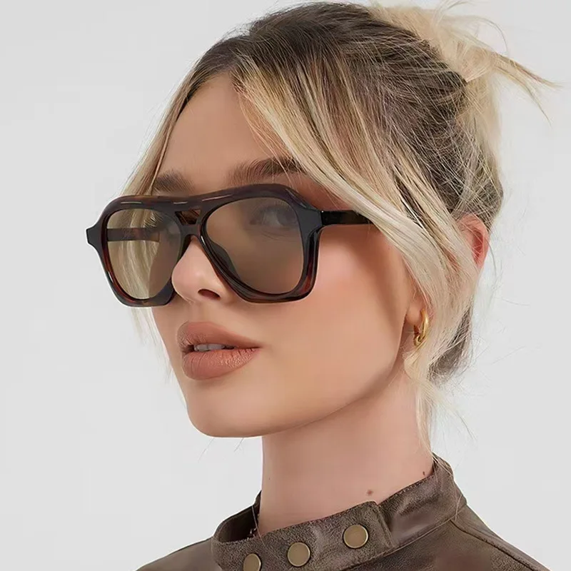 Lunettes de soleil rétro à Double faisceau pour femmes et hommes, verres de styliste de marque, nouvelle mode Ins, dégradé personnalisé, UV400