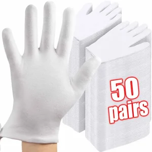 1/50 paires de gants de travail en coton blanc mains sèches Film de manipulation gants de SPA gants de cérémonie à haute élasticité outils de nettoyage ménager