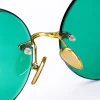 lunettes de soleil classiques sans bords pour femmes et hommes, verres vert foncé en cristal, rondes rétro, pour la conduite en plein air