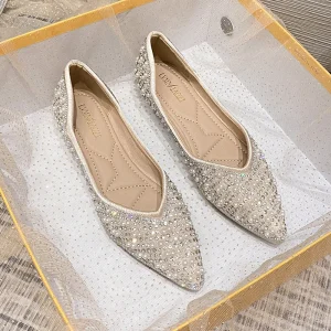 2025 mode femme ballerines chaussures strass mocassins plat bout pointu chaussures femme décontracté sans lacet chaussures plates bateau chaussures