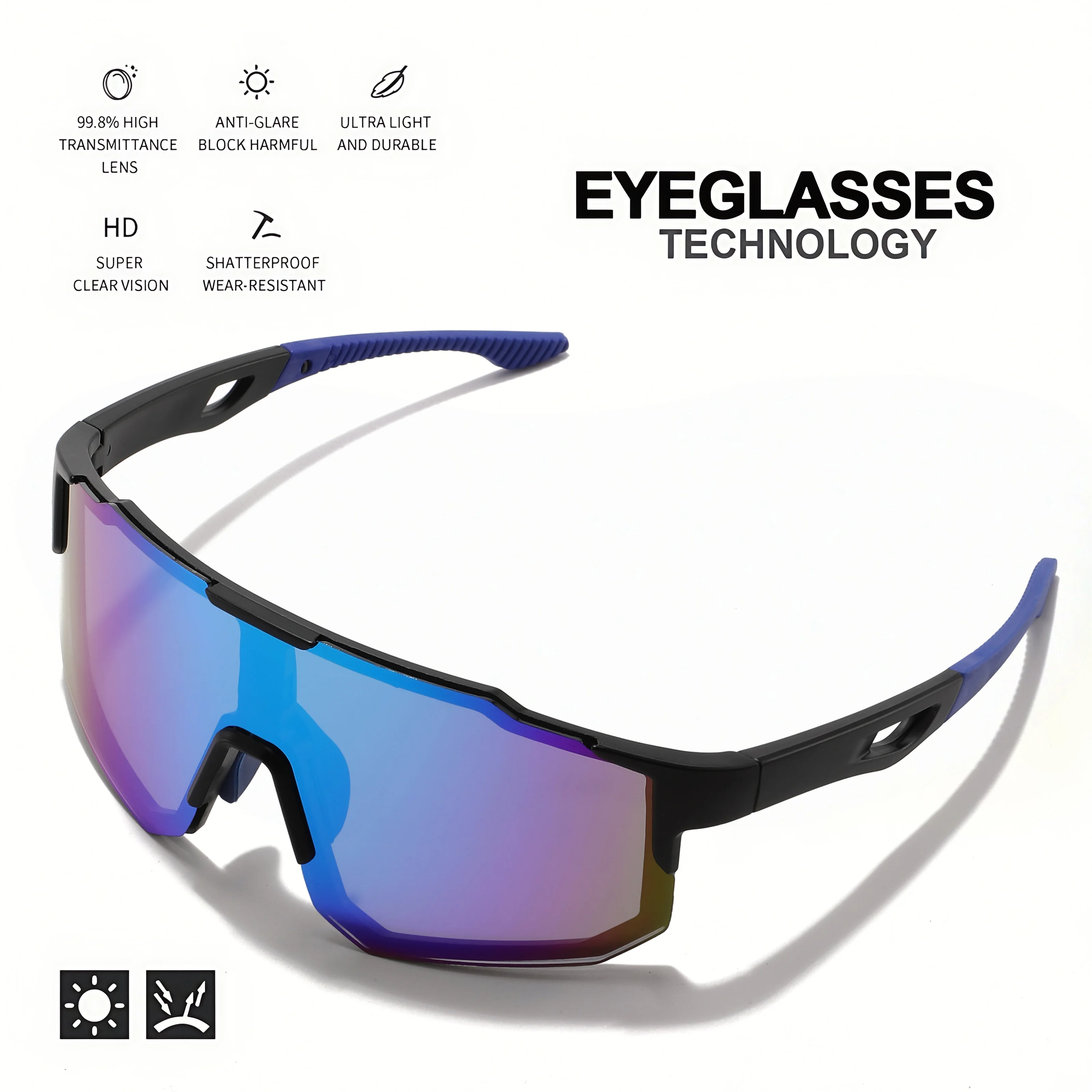 Lunettes de soleil de sport colorées surdimensionnées – Conception enveloppante, confort unisexe UV400 pour le cyclisme, la randonnée et l'extérieur