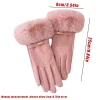 gants pour écran tactile pour femmes, fausse fourrure de lapin double couche douce pour une protection ultime par temps froid, coupe vent, résistant à l'eau