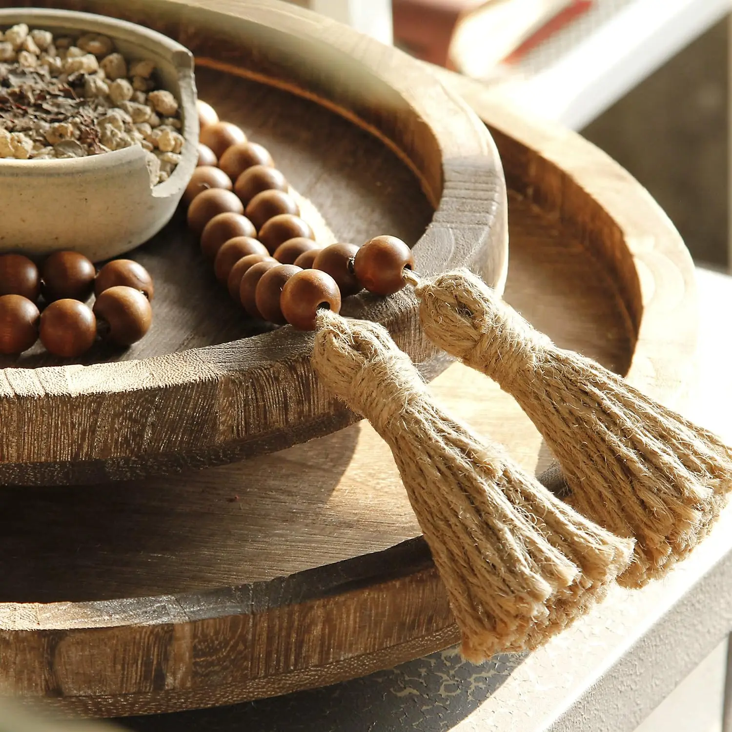 Ferme de perles en bois de 39 pouces avec glands, perles de prière polyvalentes, style Boho Chic, décoration murale suspendue pour la maison (multicolore)