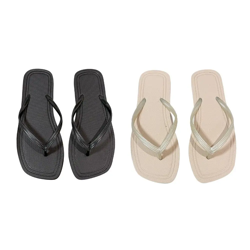 tongs de plage antidérapantes à semelle souple, pantoufles à rayures pour femmes, chaussures de maison, couleur unie, sandales plates d'été pour salle de bain