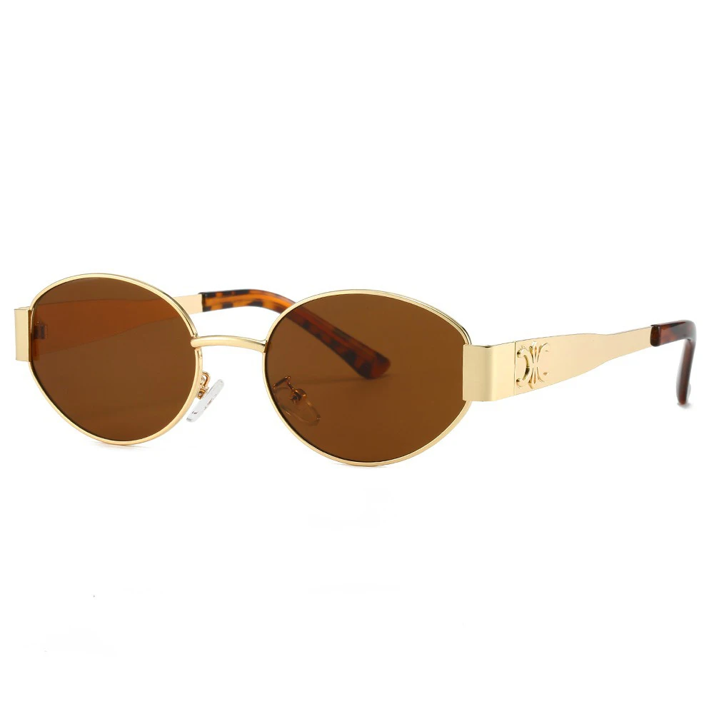 Lunettes de soleil de luxe en métal pour hommes et femmes, unisexe, de styliste, rondes, ovales, élégantes, UV400