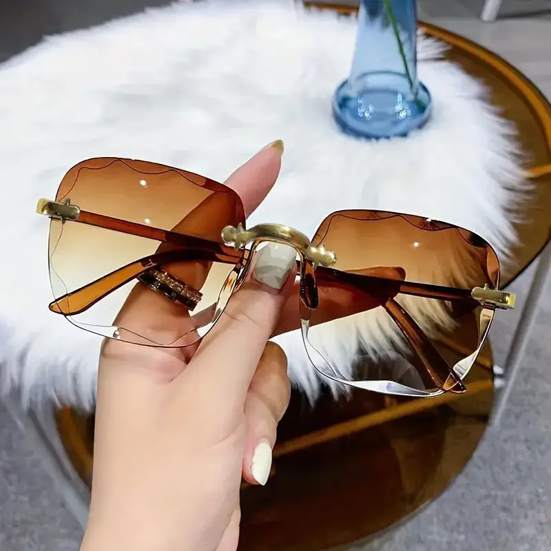 Lunettes de soleil carrées sans monture pour femmes et hommes, marque de luxe, styliste, été, rouge, mode, UV400, 3 pièces