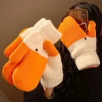 Gants en laine d&rsquo;oie avec doigts pour femmes, optique en peluche chaude, anti-froid, couple mignon, gros gants originaux créatifs, hiver