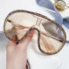 lunettes de soleil pilote surdimensionnées pour femmes, design de marque de luxe, vintage, grande monture, une pièce, diamant cristal, nuances pour femmes