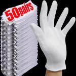 1/50 paires de gants de travail en coton blanc pour mains sèches, Film de manipulation, gants de SPA, gants de cérémonie à haute élasticité, outil de nettoyage ménager