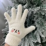 Gants à main pour femmes, portables, mignons, doux, pelucheux, gants d&rsquo;hiver, ours de dessin animé, chauds, doigt complet, cyclisme en plein air