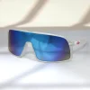 lunettes de soleil de sport surdimensionnées élégantes, monture blanche, miroir bleu vert, protection uv400 pour hommes et femmes, course en plein air, cyclisme, golf