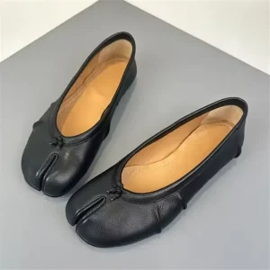 Fendu Parker Ballerines en cuir plissé pour femmes, chaussures Tabi, mocassins à enfiler décontractés, espadrilles pour dames, mode