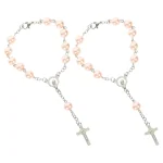 Chapelet de rétroviseur de voiture, 2 pièces, accessoires de suspension automatique, pendentif croix, perles catholiques, décor spirituel rouge en métal pour femmes et hommes