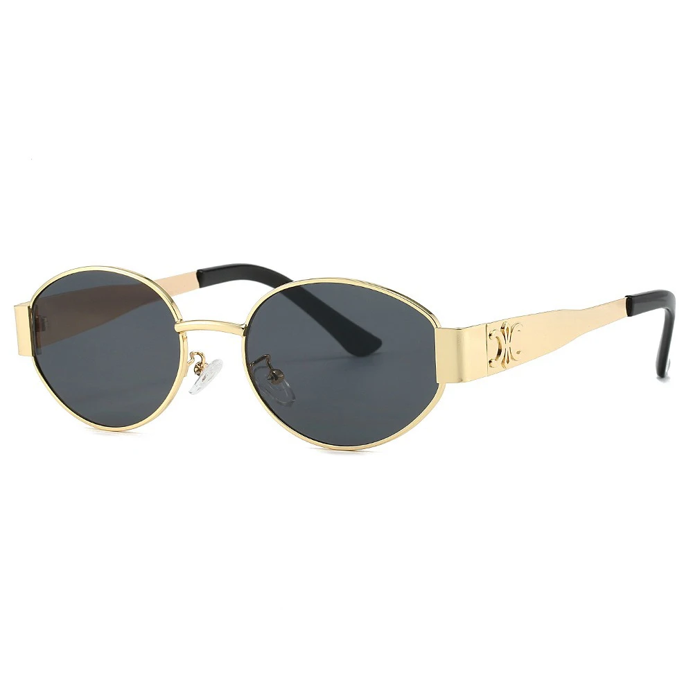 Lunettes de soleil de luxe en métal pour hommes et femmes, unisexe, de styliste, rondes, ovales, élégantes, UV400