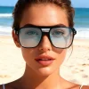 lunettes de soleil rétro à double pont, élégantes, minimalistes, à grande monture, à la mode, personnalité ins, lentille océan, 1/6 pièces