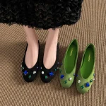 Mocassins de luxe en daim pour femmes, chaussures plates de luxe avec pierres précieuses colorées, confortables, bout rond, peu profondes, élégantes, de marque, de styliste, décontractées, 2026