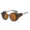 respzed lunettes de soleil punk pour hommes et femmes, nuances de métal, rondes, steampunk, cuir, vintage, designer, oculos, uv400, gafas