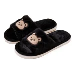 Pantoufles ours doux et pelucheux, pantoufles chaudes antidérapantes de dessin animé, chaussures plates épaisses à bout ouvert pour l&rsquo;hiver, pour la maison