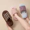 pantoufles en peluche décontractées à rayures confortables, chaussures en coton doux pour la maison, chaudes et antidérapantes, plates pour la maison, hiver