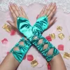 gants longs et artificiel astiques plissés en satin vert et bleu avec nministériels d papillon, pour patients de mariage, coude, sans doigts, pour soirée, bal de promo, pour fille