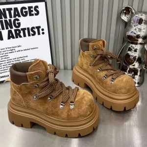Bottines plates pour femmes plate-forme chaussures De créateur à lacets mode hiver bottes De neige 2025 nouveau daim confortable Chelsea Botas De Mujer