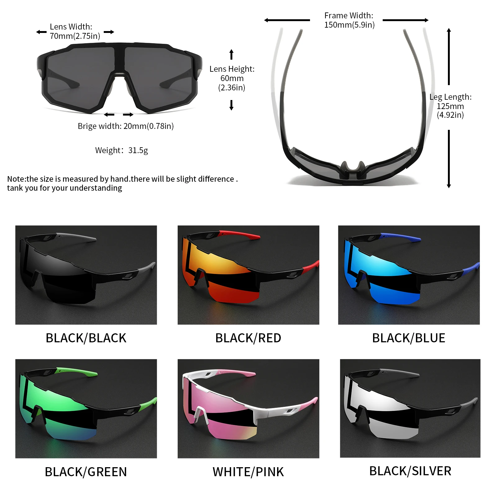 Lunettes de soleil de sport colorées surdimensionnées – Conception enveloppante, confort unisexe UV400 pour le cyclisme, la randonnée et l'extérieur