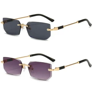 Lunettes de soleil sans monture pour femmes et hommes, lunettes de soleil rectangulaires sans cadre rétro, nuances d&rsquo;été, lunettes de voyage, lunettes UV400, mode