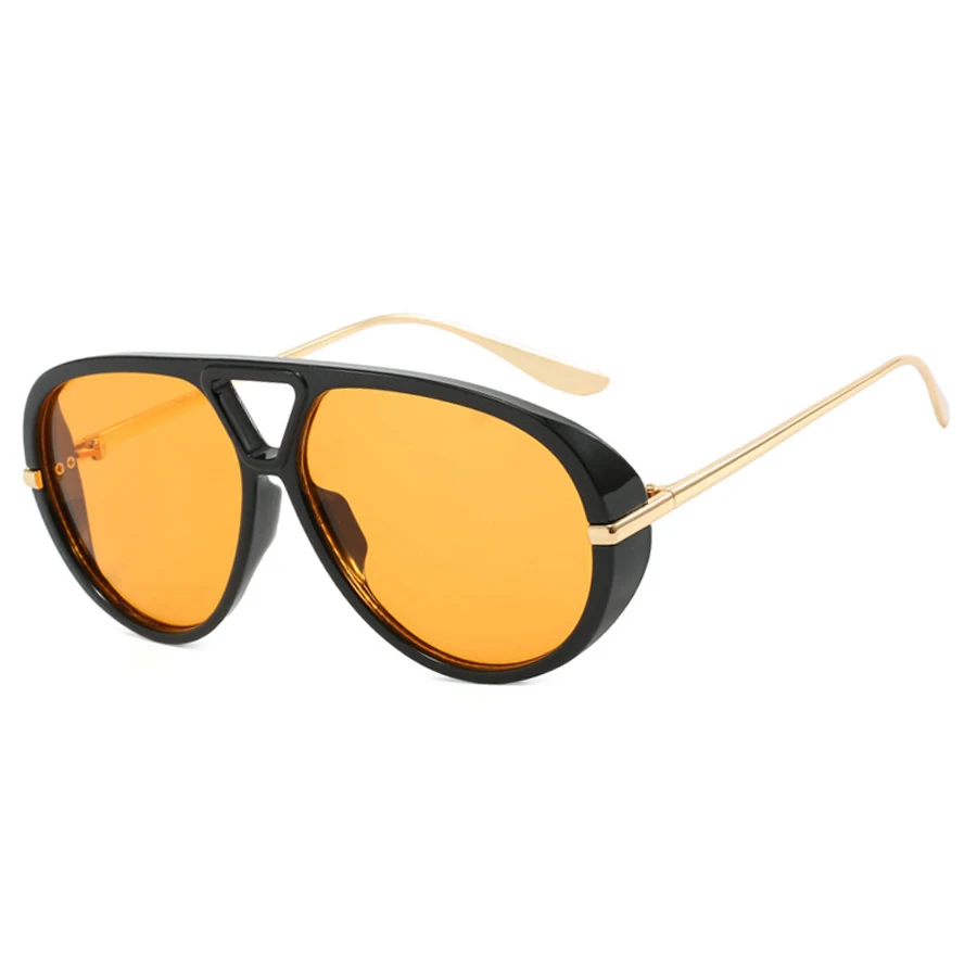 Lunettes de soleil rondes surdimensionnées pour femmes, verres jaunes de grande taille, lunettes de soleil de luxe de styliste, lunettes de Protection UV400