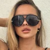 lunettes de soleil pilote punk ovales surdimensionnées pour femmes, grande marque de luxe, monture métallique vintage, lunettes de soleil pour dames, bouclier uv400, 2025