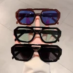 Lunettes de soleil carrées Vintage pour femmes et hommes, monture épaisse, Double pont, mode féminine Chic, polygone, bleu léopard