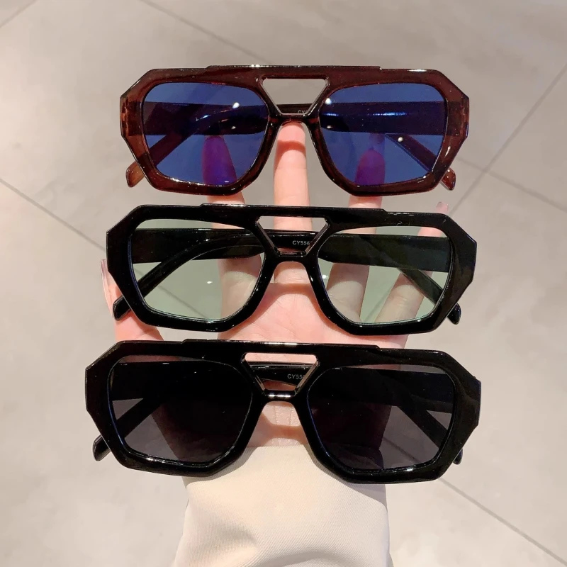 Lunettes de soleil carrées Vintage pour femmes et hommes, monture épaisse, Double pont, mode féminine Chic, polygone, bleu léopard Lunettes de soleil carrées Vintage pour femmes et hommes, monture épaisse, Double pont, mode féminine Chic, polygone, bleu léopard