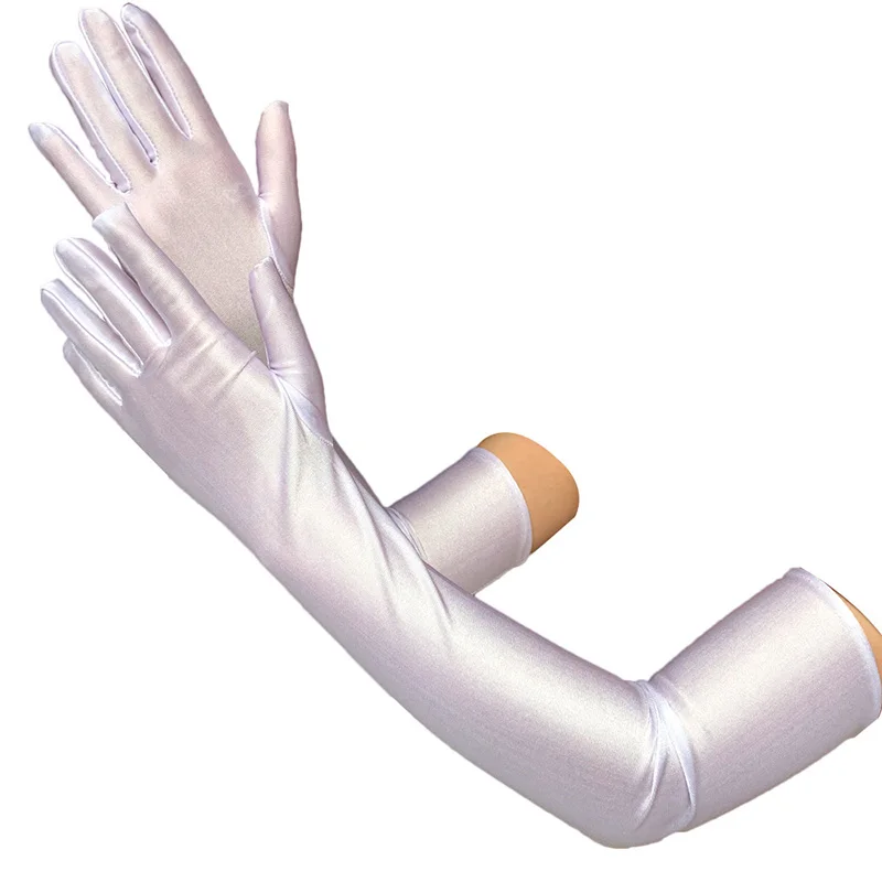 Gants longs en Satin pour femmes, classiques, élégants, noirs et blancs, Style Vintage des années 1920, pour fête, bal, mariage, décoration, manches