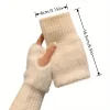 1 paire de gants demi doigt chauds et résistants au froid pour femmes en automne et en hiver, gants demi doigt de bureau polyvalents et mignons en peluche