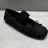 chaussures plates de danse de ballet pour femmes, mocassins peu profonds avec nœud en daim, robe mode automne 2025, nouveau décontracté de luxe confortable zapatos de mujer
