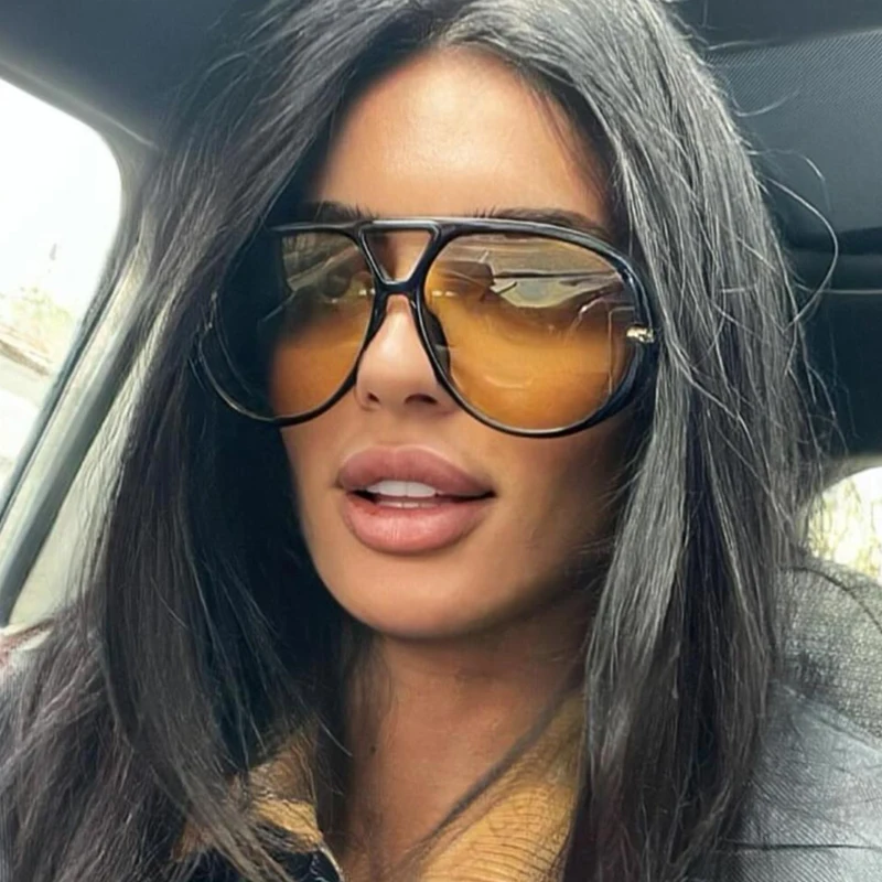 Lunettes de soleil surdimensionnées pour femmes, mode, grande taille, lentille jaune, styliste de luxe, Protection UV 2024 # 300864
