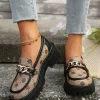 chaussures plates tendance de style britannique avec talons épais, chaussures rétro en cuir pour femmes, bout rond, motif floral, design simple, printemps automne