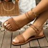Sandales plates classiques à enfiler à bout rond pour femmes, nouveau style de mode d&rsquo;été 2025, chaussures de plage confortables de grande taille, chaussures pour femmes