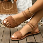 Sandales plates classiques à enfiler à bout rond pour femmes, nouveau style de mode d&rsquo;été 2025, chaussures de plage confortables de grande taille, chaussures pour femmes