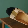 chaussures plates élégantes en cuir de vache pour femmes, chaussures confortables à bout pointu, avec nœud papillon doré, grande taille 43, printemps, 2025