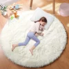 Tapis rond en peluche Super doux, blanc moelleux, pour Salon, décoration de maison, chambre d&rsquo;enfant, décoration de Salon, à poils épais