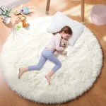 Tapis rond en peluche Super doux, blanc moelleux, pour Salon, décoration de maison, chambre d&rsquo;enfant, décoration de Salon, à poils épais
