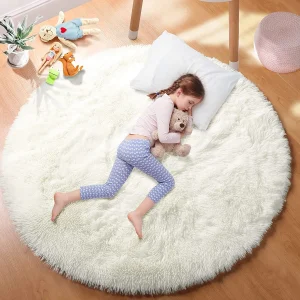 Tapis rond en peluche Super doux, blanc moelleux, pour Salon, décoration de maison, chambre d&rsquo;enfant, décoration de Salon, à poils épais